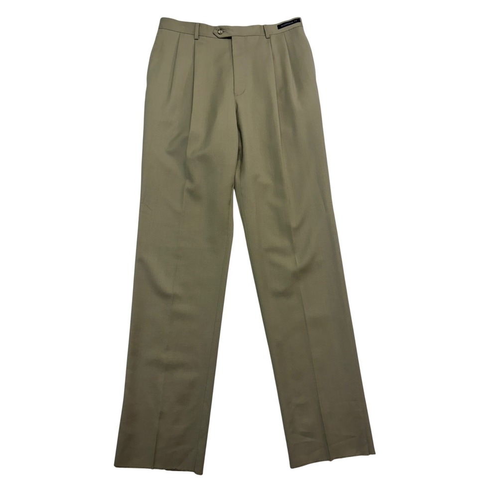 NEW Jos A Bank 34 Unhemmed Tan Dress Pants Trousers Wool Pleated Traditional